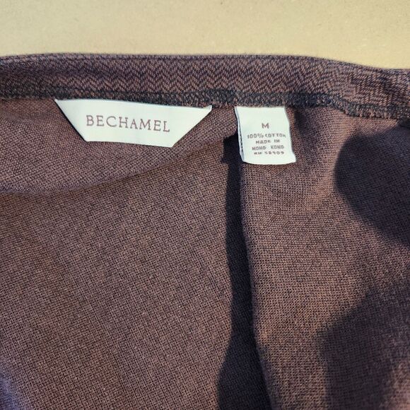 Vtg Bechamel Cardigan 100% Cotton Sweater Brown Plaid Animal Print Trim Button M - Picture 5 of 8